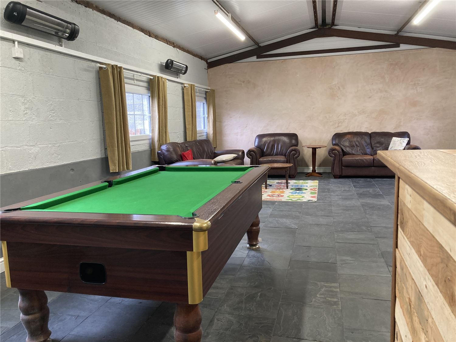 pool table and bar area in games room at holiday let, Nettlebridge, Somerset